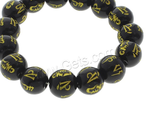 Wrist Mala, Glass, Round, Buddhist jewelry & om mani padme hum & different size for choice & gold accent, black, Length:Approx 7.5 Inch, 15PCs/Strand, Sold By Strand