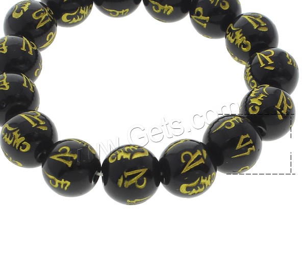 Wrist Mala, Glass, Round, Buddhist jewelry & om mani padme hum & different size for choice & gold accent, black, Length:Approx 7.5 Inch, 15PCs/Strand, Sold By Strand