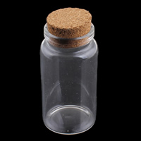 Glass Bead Container, with wood stopper, transparent 