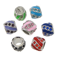 Enamel Zinc Alloy European Beads, Drum, platinum color plated, without troll & with rhinestone Approx 5mm 