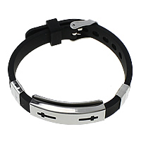 Silikon Edelstahl Armbänder, mit Silikon, einstellbar, schwarz, 38x15x6.5mm, 9x11x5mm, 10mm, Länge:ca. 9 ZollInch, verkauft von Strang