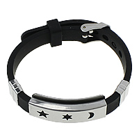 Silikon Edelstahl Armbänder, mit Silikon, einstellbar, schwarz, 38x15x6.5mm, 9x11x5mm, 10mm, Länge:ca. 9 ZollInch, verkauft von Strang