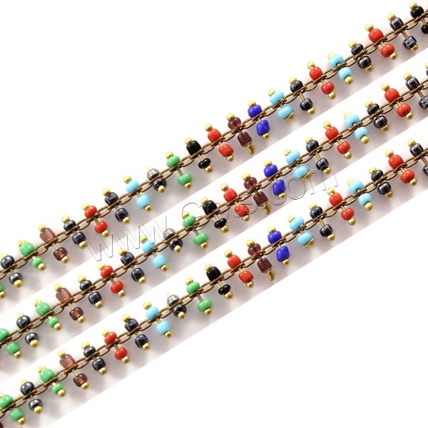 Glass Seed Beads Chain, with Brass, plated, handmade, more colors for choice, 1.5x2x0.5mm, 2x3mm, 7mm, Sold By m