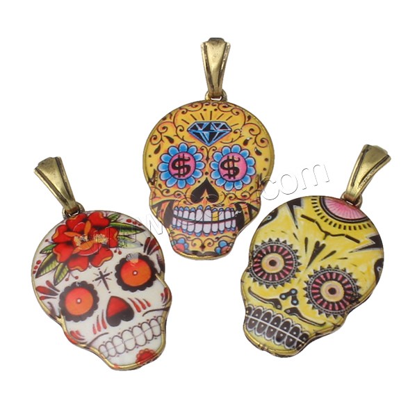 Colgantes de Aleación de Zinc en Forma Calavera, chapado, diverso tamaño para la opción & diferentes patrones para la opción & esmalte, libre de níquel, plomo & cadmio, 5PCs/Bolsa, Vendido por Bolsa