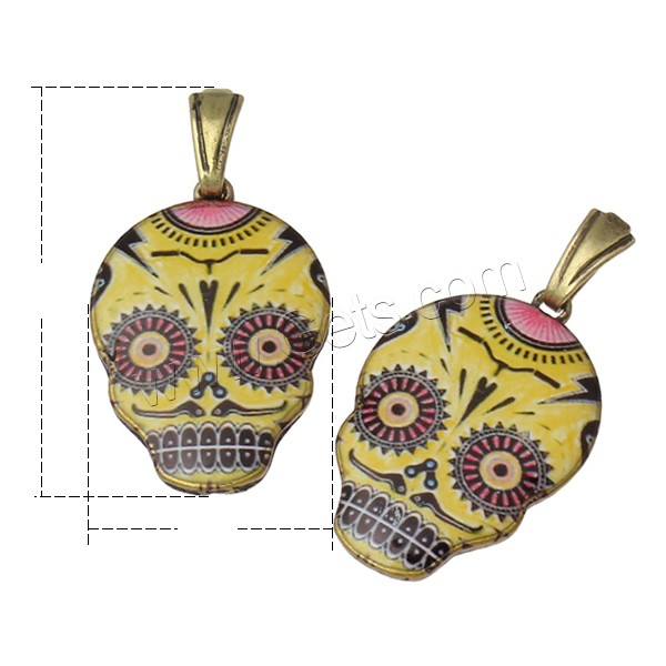 Colgantes de Aleación de Zinc en Forma Calavera, chapado, diverso tamaño para la opción & diferentes patrones para la opción & esmalte, libre de níquel, plomo & cadmio, 5PCs/Bolsa, Vendido por Bolsa