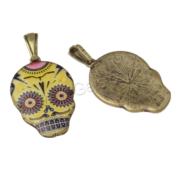 Colgantes de Aleación de Zinc en Forma Calavera, chapado, diverso tamaño para la opción & diferentes patrones para la opción & esmalte, libre de níquel, plomo & cadmio, 5PCs/Bolsa, Vendido por Bolsa