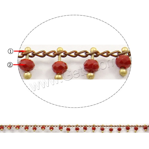 Crystal Beaded Chain, with Brass, plated, handmade & faceted, more colors for choice, 2x3x0.5mm, 2x3mm, 6mm, Sold By m