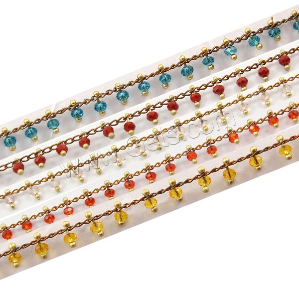 Crystal Beaded Chain, with Brass, plated, handmade & faceted, more colors for choice, 2x3x0.5mm, 2x3mm, 6mm, Sold By m