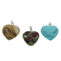 Gemstone Brass Pendants, with brass bail, Heart, natural Approx 