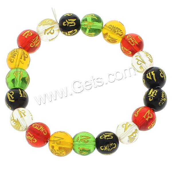 Wrist Mala, Glass, Round, Buddhist jewelry & om mani padme hum & different size for choice & gold accent, multi-colored, Length:Approx 7.5 Inch, Sold By Strand