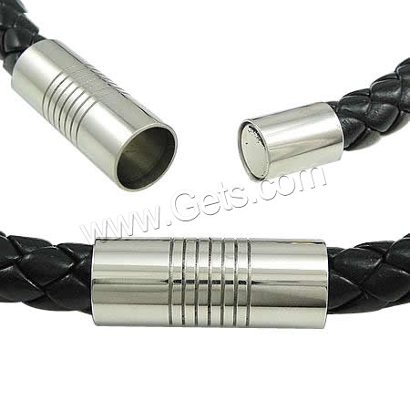 PU Leather Cord Necklace, with Stainless Steel, different length for choice, black, 11x10mm, 3x10mm, 2x9mm, 6mm, Sold By Strand