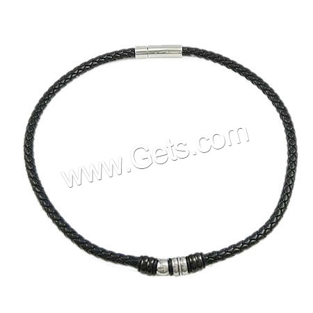 PU Leather Cord Necklace, with Stainless Steel, plated, different length for choice, black, 3x10mm,6x9mm, 11x1mm, 6mm, Sold By Strand