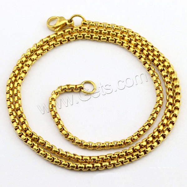 Stainless Steel Chain Necklace, gold color plated, different size for choice & box chain, Length:Approx 19.6 Inch, Sold By Strand