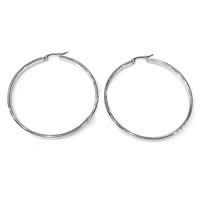 Boucle d'oreille en acier inoxydable Hoop, Plat rond, couleur originale, Vendu par paire