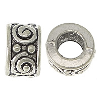 Perla de agujero grande de aleación de zinc, Donut, chapado en color de plata antigua, 5x8mm, agujero:aproximado 4mm, Vendido por UD