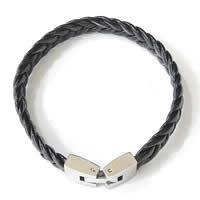 Bracelets de cuir de vachette, cuir de peau de vache, acier inoxydable boucle déployante, bracelet tressé .5 pouce, Vendu par brin