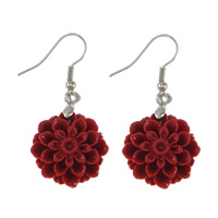 Boucle d'oreille goutte corail, corail synthétique, laiton boucle d'oreille crochet, fleur, Placage de couleur platine, plus de couleurs à choisir 43mm, Vendu par paire