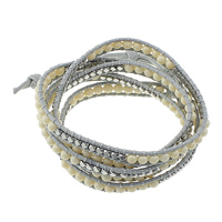 Pulseras de abrigo, Cuerda de nylon encerado, con Vidrio & aleación de zinc, chapado en color de platina, 5-aro & facetas, 7mm, longitud:34-37 Inch, Vendido por Sarta