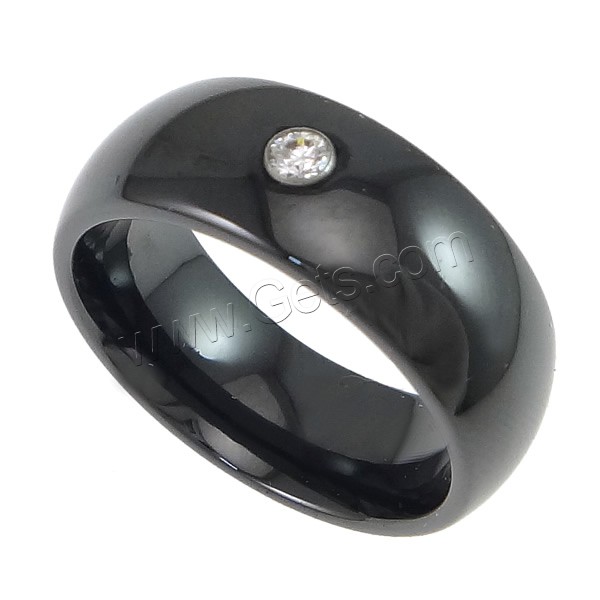 Bague en céramique d'alumine, avec alliage de tungstène, normes différentes pour le choix & avec strass, noire, 8mm, Vendu par PC