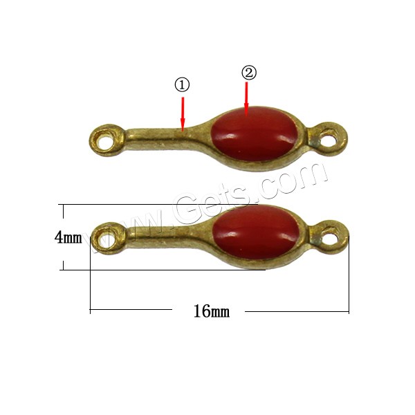 Emaille Messing Anschluss, plattiert, 1/1-Schleife, keine, frei von Nickel, Blei & Kadmium, 16x4x3mm, Bohrung:ca. 1mm, verkauft von PC