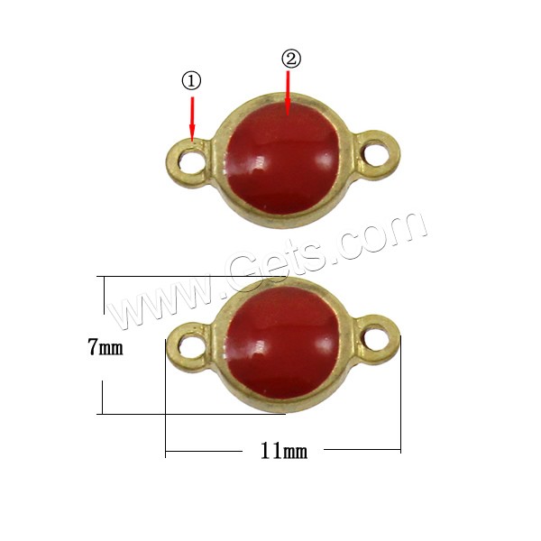 Conectador de latón de esmalte, metal, Redondo aplanado, chapado, 1/1 aro, más colores para la opción, libre de níquel, plomo & cadmio, 11x7x3mm, agujero:aproximado 1mm, Vendido por UD