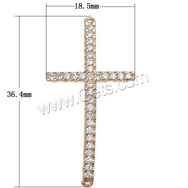 Cubic Zirconia Micro Pave Brass Connector, Cross, plated, micro pave cubic zirconia & 1/1 loop, more colors for choice, 18.5x36.4x3.2mm, Hole:Approx 1mm, Sold By PC