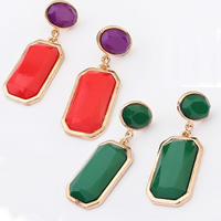 Resin Drop Earring, Zinc Alloy, with Resin, gold color plated, faceted 