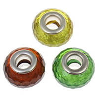 Abalorios estilo Europeo de resina, Toroidal, chapado en color de platina, doble núcleo de metal sin rosca & facetas, más colores para la opción, 14x9mm, agujero:aproximado 5mm, Vendido por UD