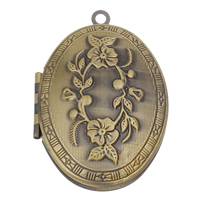 Brass Locket Pendants, Flat Oval, plated, with flower pattern Approx 1.5mm, Inner Approx 