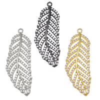 Cubic Zirconia Micro Pave Brass Pendant, Feather, plated, micro pave cubic zirconia & hollow Approx 1mm 