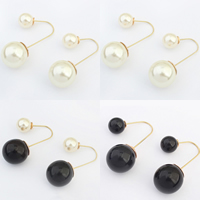 Double Faced Stud Earring, Zinc Alloy, with Plastic Pearl, gold color plated 