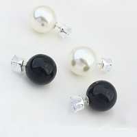 Double Faced Stud Earring, Plastic Pearl, with Zinc Alloy, platinum color plated, with rhinestone 20mm 