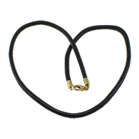 La cuerda del collar de cuero de vaca, acero inoxidable cierre de langosta, chapado en color dorado, Negro, 4mm, longitud:aproximado 18 Inch, Vendido por Sarta