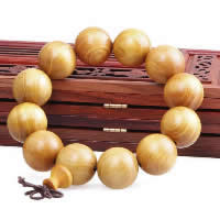 Wrist Mala, Golden Sandalwood, with Elastic Thread, Buddhist jewelry 