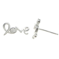 Silver Earring Zircon pavent Sterling, argent sterling 925, mot amour, sans embout de boucle d'oreille & pavé de micro zircon 0.8mm, Vendu par paire