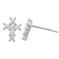 Silver Earring Zircon pavent Sterling, argent sterling 925, croix, sans embout de boucle d'oreille & pavé de micro zircon 0.8mm, Vendu par paire