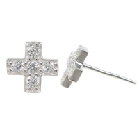 Silver Earring Zircon pavent Sterling, argent sterling 925, croix, sans embout de boucle d'oreille & pavé de micro zircon 0.8mm, Vendu par paire