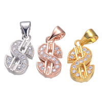 Cubic Zirconia Micro Pave Brass Pendant, Dollar Sign, plated, micro pave cubic zirconia Approx 3mm 