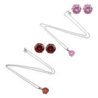 Cubic Zirconia Micro Pave Ensembles de bijoux en acier inoxydable, boucle d'oreille & collier, chaîne ovale & avec zircone cubique, plus de couleurs à choisir 1.5mm Environ 17 pouce, Vendu par fixé