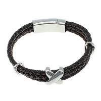 Cowhide Bracelets, with 316 Stainless Steel 4mm 