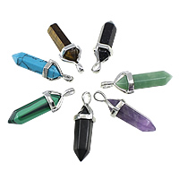 Gemstone Pendantifs en laiton, pierre gemme, avec laiton, pendule, Placage de couleur platine, différents matériaux pour le choix, protéger l'environnement, sans nickel, plomb et cadmium Environ Vendu par PC