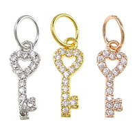 Cubic Zirconia Micro Pave Brass Pendant, Key, plated, micro pave cubic zirconia Approx 4mm 