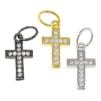 Cubic Zirconia Micro Pave Brass Pendant, Cross, plated, micro pave cubic zirconia Approx 5mm 