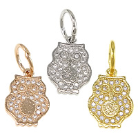 Cubic Zirconia Micro Pave Brass Pendant, Owl, plated, micro pave cubic zirconia Approx 6mm 