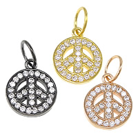 Cubic Zirconia Micro Pave Brass Pendant, Peace Logo, plated, micro pave cubic zirconia Approx 5mm 