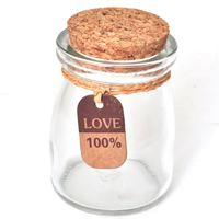 Glass Bead Container, with wood stopper, word love, clear, 75mm 