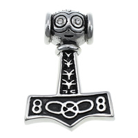 Pendentif en acier inoxydable Thor Hammer, acier inoxydable 316L, Le marteau de Thor, avec strass & noircir Environ 8mm, Vendu par PC