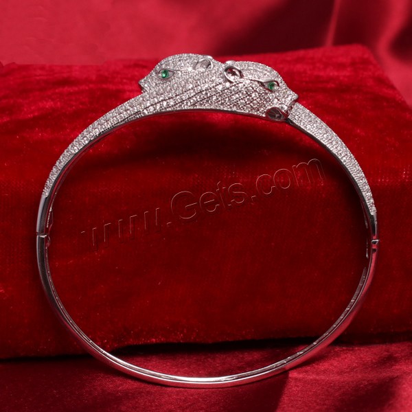 Cubic zirconia pavimenta la pulsera de plata de ley, plata de ley 925, Leopardo, chapado, micro arcilla de zirconia cúbica, más colores para la opción, 58x49mm, diámetro interior:aproximado 58x49mm, longitud:aproximado 7 Inch, Vendido por UD