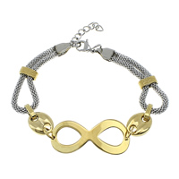 Deux Tone Bracelet en acier inoxydable, avec 1lnch chaînes de rallonge, Infini, Placage, chaîne de maille & deux tons 3.5mm Environ 7.5 pouce, Vendu par brin