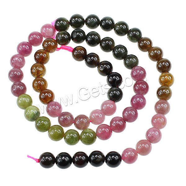 Perles de Tourmaline naturels, Rond, normes différentes pour le choix, multicolore, Longueur:Environ 16 pouce, Vendu par brin